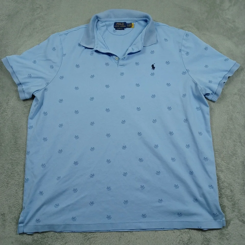 Polo Ralph Lauren Shirt Mens XXL Blue Anchor Sailing‎ All Over Print Classic Fit